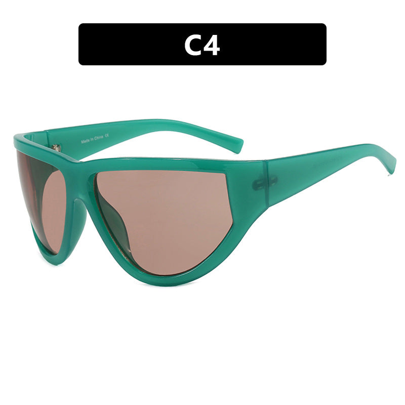 Large frame cycling sunglasses with a futuristic technological feel, cyberpunk sunglasses