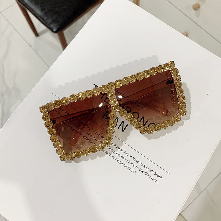 Cool Big Square Sunglasses With Diamonds