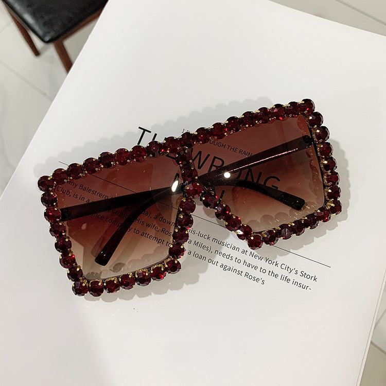 Cool Big Square Sunglasses With Diamonds