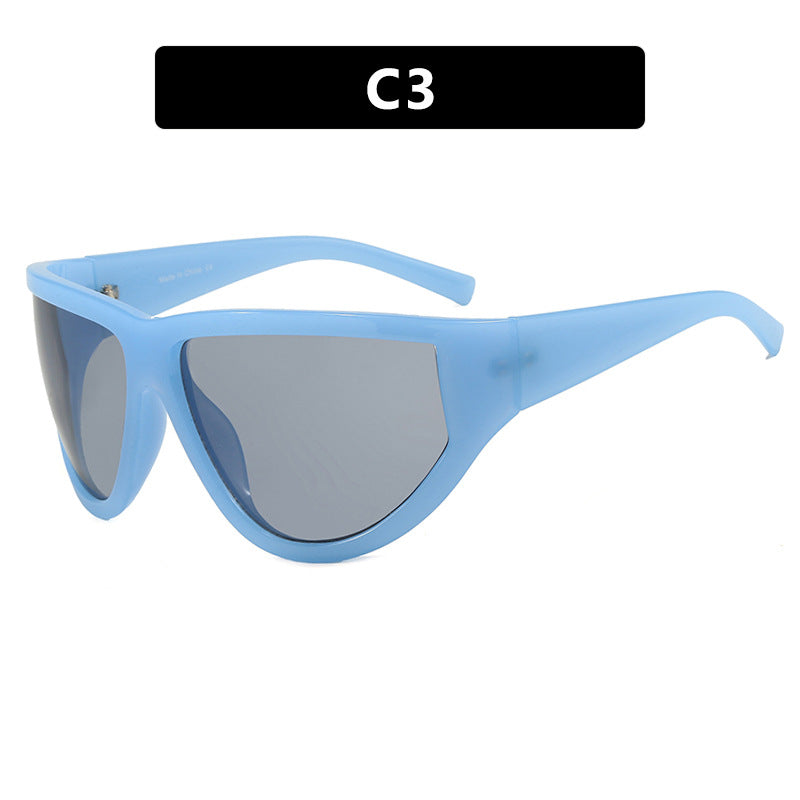Large frame cycling sunglasses with a futuristic technological feel, cyberpunk sunglasses