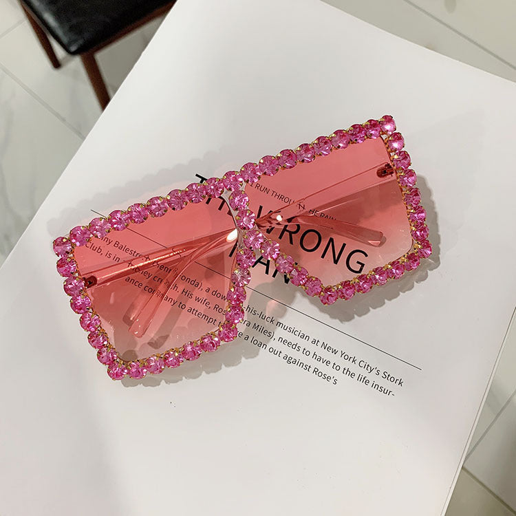 Cool Big Square Sunglasses With Diamonds