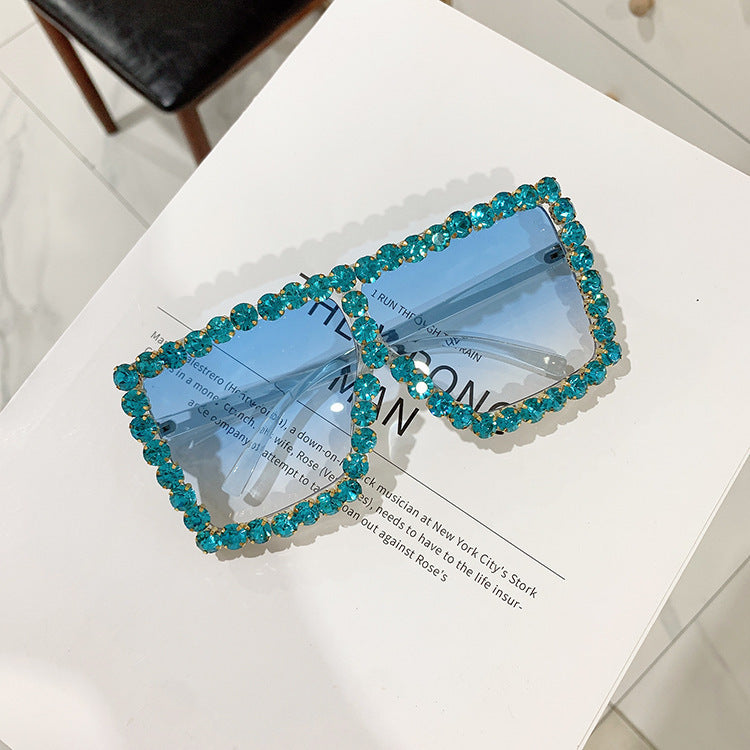 Cool Big Square Sunglasses With Diamonds