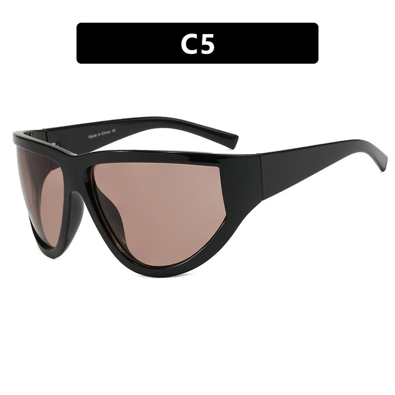 Large frame cycling sunglasses with a futuristic technological feel, cyberpunk sunglasses