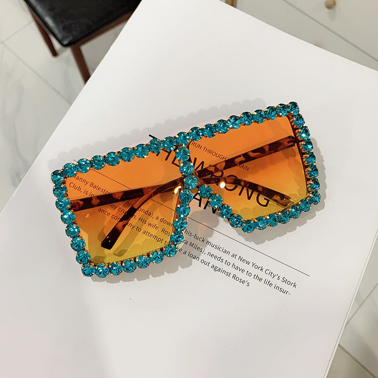 Cool Big Square Sunglasses With Diamonds