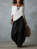 Fashion One-Shoulder T-Shirt with Wide-Leg Pants Set for Women, Elegant Two-Piece Long Sleeve Casual Outfit
