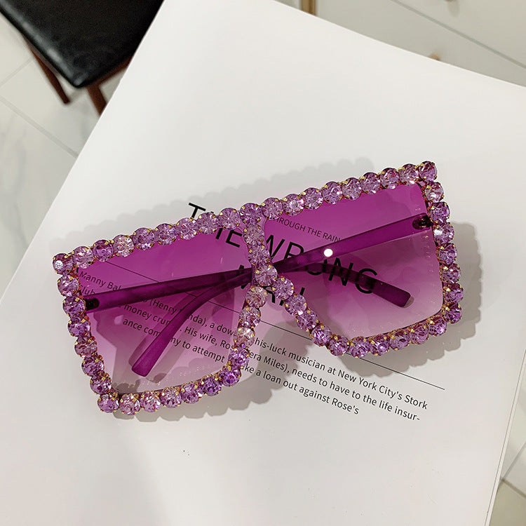 Cool Big Square Sunglasses With Diamonds