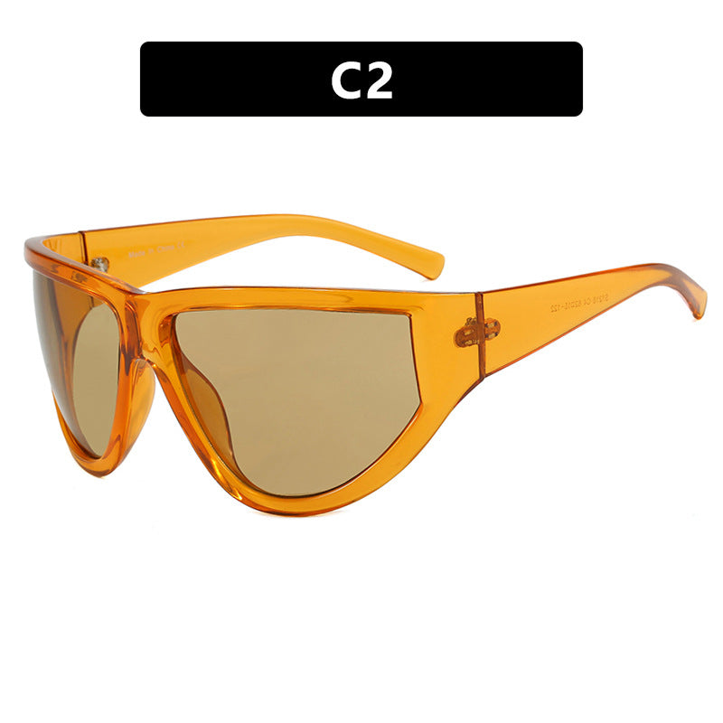Large frame cycling sunglasses with a futuristic technological feel, cyberpunk sunglasses