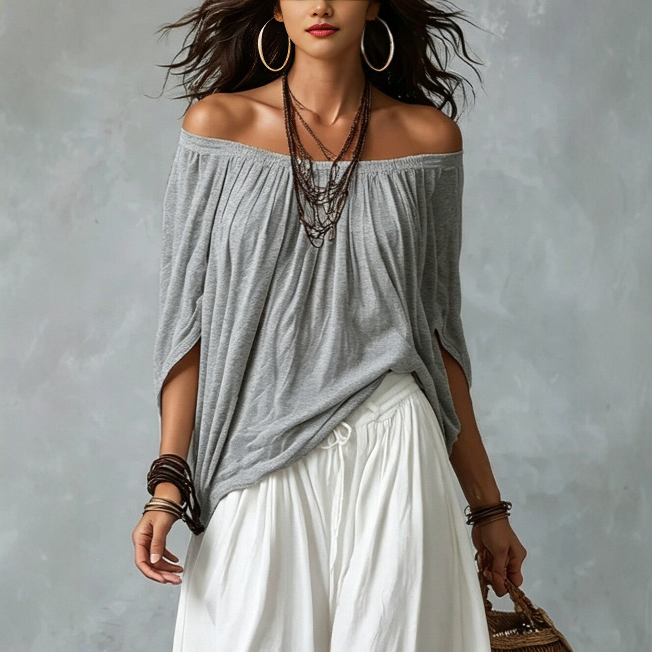 Fashion One-Shoulder T-Shirt with Wide-Leg Pants Set for Women, Elegant Two-Piece Long Sleeve Casual Outfit