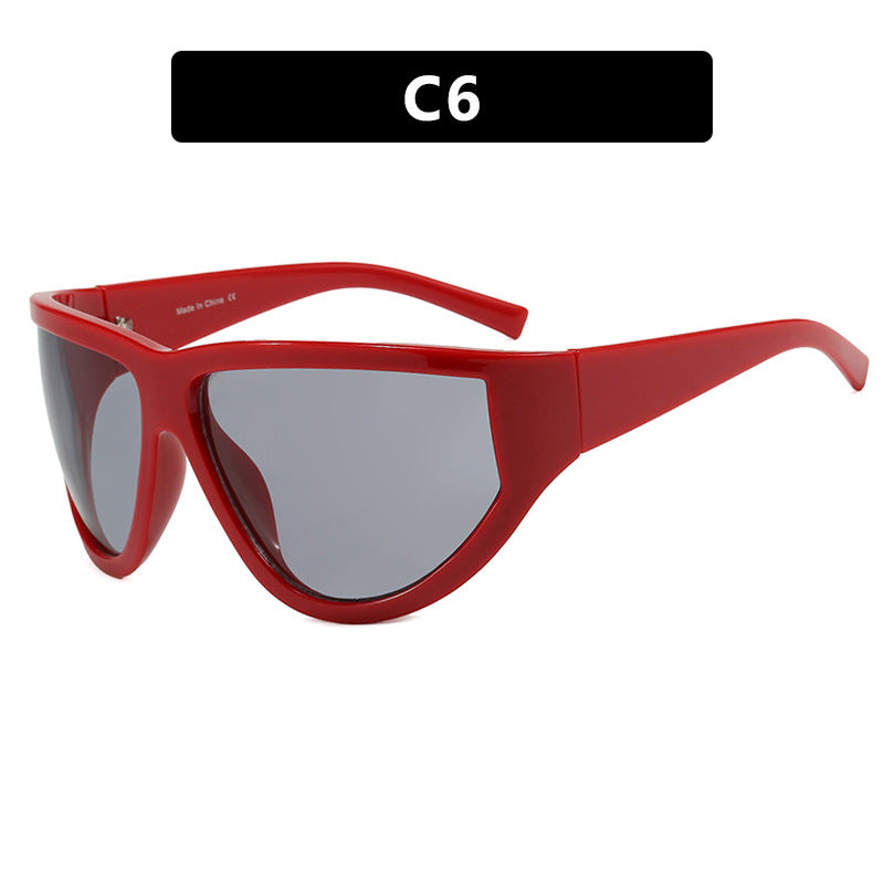 Large frame cycling sunglasses with a futuristic technological feel, cyberpunk sunglasses