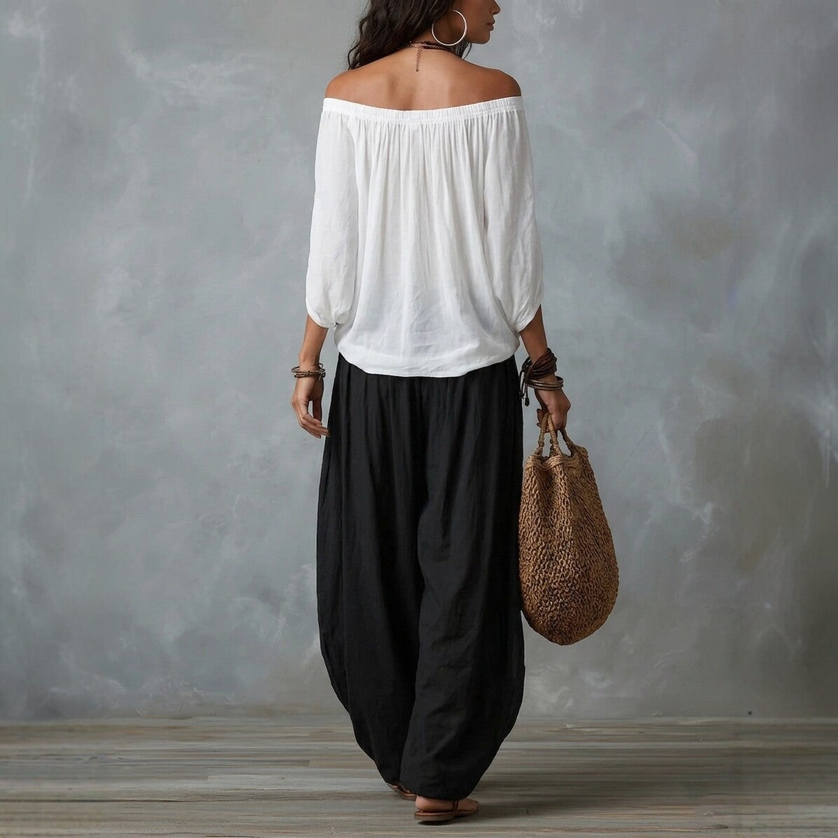 Fashion One-Shoulder T-Shirt with Wide-Leg Pants Set for Women, Elegant Two-Piece Long Sleeve Casual Outfit