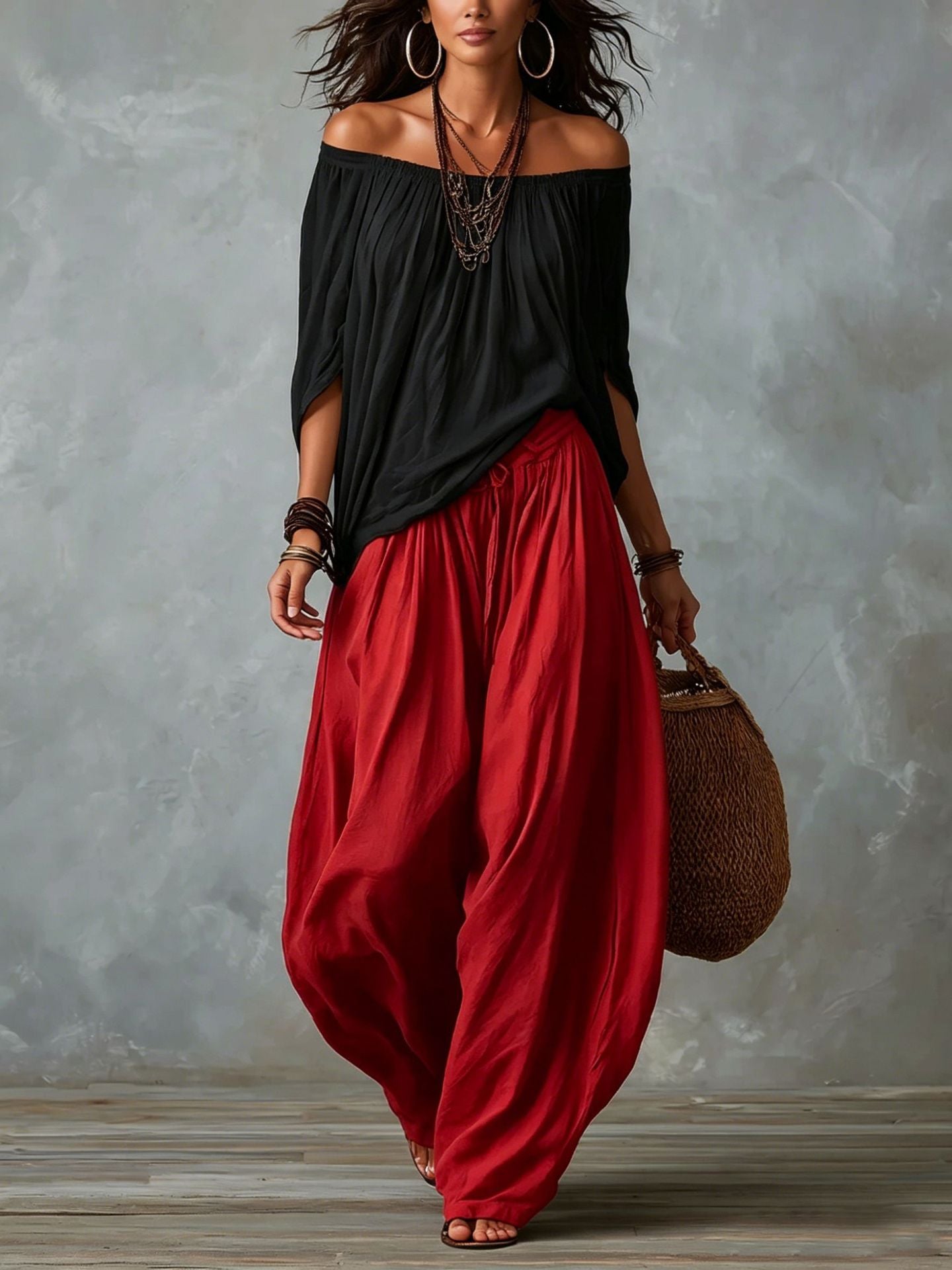 Fashion One-Shoulder T-Shirt with Wide-Leg Pants Set for Women, Elegant Two-Piece Long Sleeve Casual Outfit