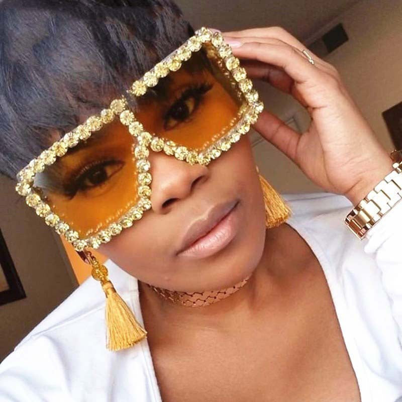 Cool Big Square Sunglasses With Diamonds