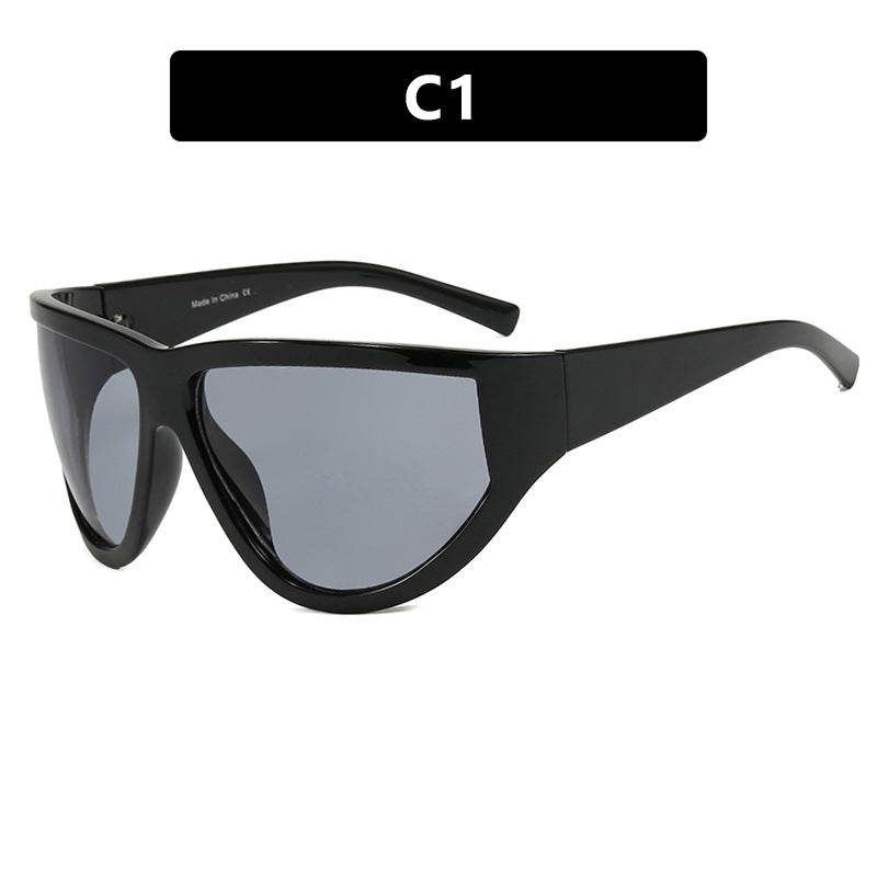 Large frame cycling sunglasses with a futuristic technological feel, cyberpunk sunglasses