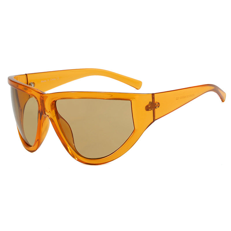 Large frame cycling sunglasses with a futuristic technological feel, cyberpunk sunglasses
