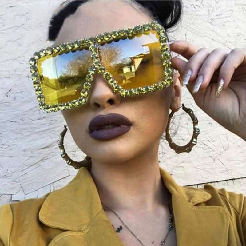 Cool Big Square Sunglasses With Diamonds