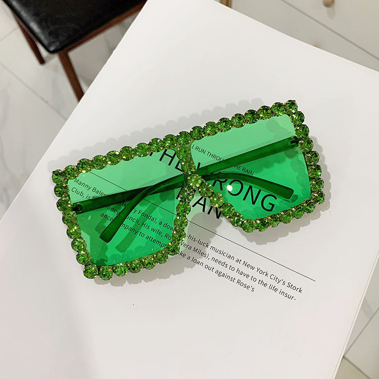 Cool Big Square Sunglasses With Diamonds